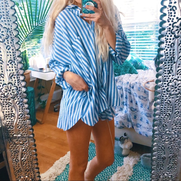 Tops - Bow Tie Back Pin Stripe Babydoll Boyfriend Top ✨